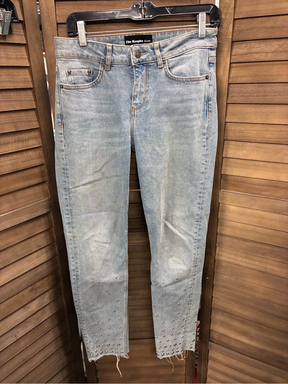The Kooples Light Wash Studded Cropped Skinny Jeans